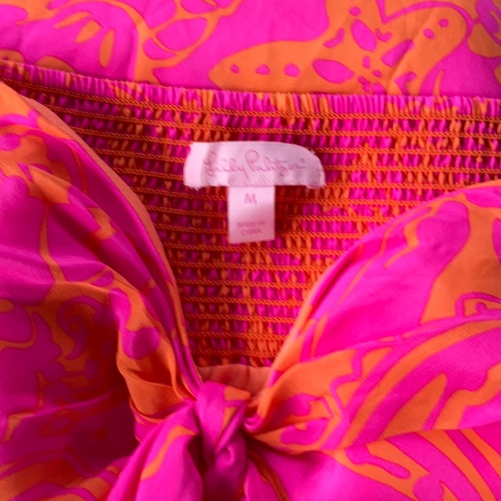 Lilly Pulitzer Hot Pink & Orange Paisley Tie-Front Mini Dress - Picture 3 of 3